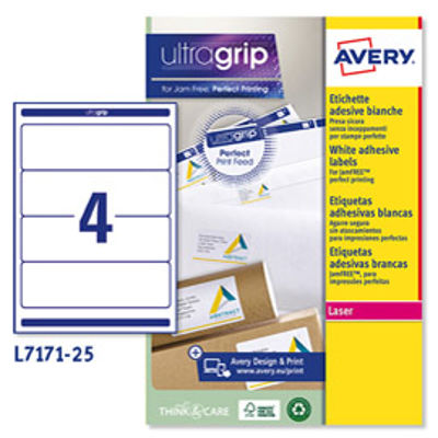 Immagine di Etichetta adesiva L7171 bianca coprenti 25fg A4 200x60mm (4et/fg) Avery [L7171-25]