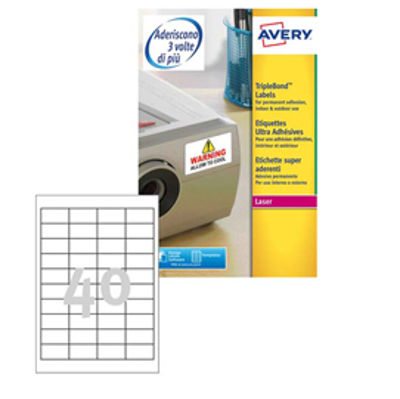 Immagine di Etichetta adesiva Extra Strong L6140 Avery - bianco - poliestere - adatta a stampanti laser - 45.7x25.4 mm - 40 etichette per foglio - conf. 20 fogli A4 [06140L020]