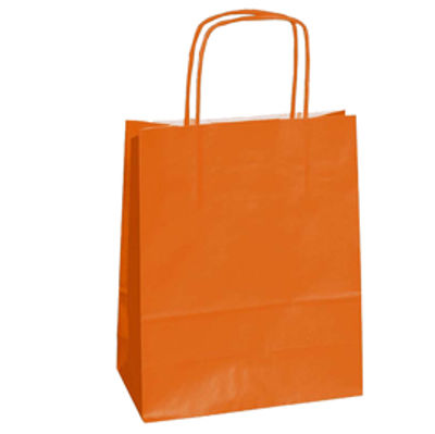 Immagine di Shoppers carta Kraft Twisted - arancione - 18 x 8 x 24cm - Cartabianca - conf. 25 shoppers [072079]