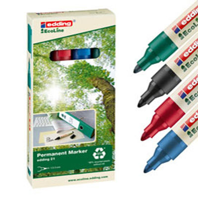 Immagine di Marcatore 21 Ecoline - 4 colori - inchiostro permanente - punta conica da 1,5 a 3,0mm - Edding - set 4 marcatori [4-21-4]