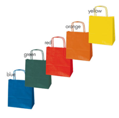 Immagine di Shoppers carta Kraft Twisted - colori assortiti - 18 x 8 x 24cm - Cartabianca - blister 25 shoppers [079894]