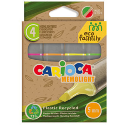 Immagine di Evidenziatori Memolight Eco Family - colori assortiti - Carioca - scatola 4 pezzi [43098]