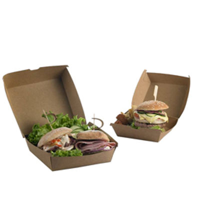 Immagine di Scatole per hamburger Street Food in carta kraft - 16x16x9 cm - Leone - conf. 50 pezzi [H0708]