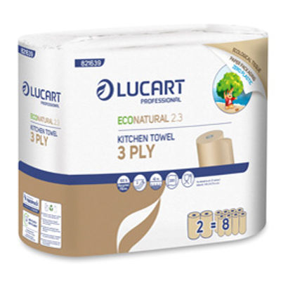 Immagine di Asciugatutto EcoNatural 2.3 Plastic Free - 200 strappi - Lucart - pacco 2 rotoli [821639]