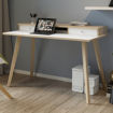 Immagine di Postazione Home-Office - con sopralzo - gambe in legno -120 x 60 x H 74,4 cm - bianco / rovere - Artexport [207-DKB-3C-AQ]