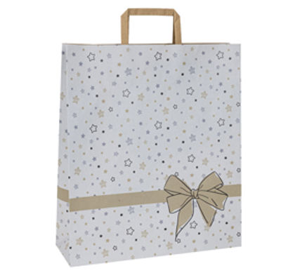 Immagine di Shoppers - con maniglie piattina - carta - 22 x 10 x 29 cm - fantasia stellata - bianco - Mainetti Bags - conf. 25 pezzi [086915]
