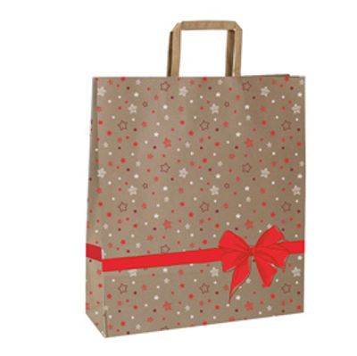 Immagine di Shoppers - con maniglie piattina - carta - 22 x 10 x 29 cm - fantasia stellata - rosso - Mainetti Bags - conf. 25 pezzi [087080]