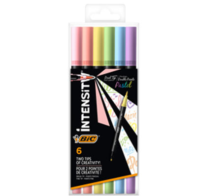 Immagine di Pennarello Intensity Pastel - dual tip brush - colori assortiti - Bic - conf. 6 pezzi [503826]