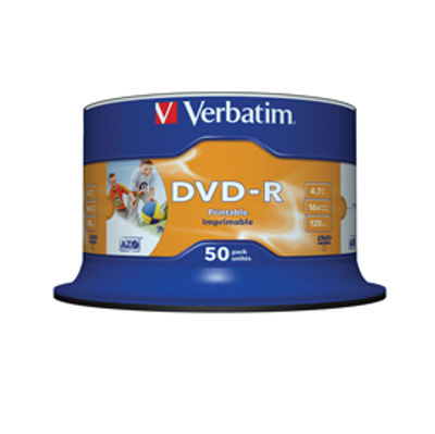 Immagine di Verbatim - DVD-R - spindle 16x 4.7gb 120min. Stampabile wide matt inkjet - Conf. da 50 dvd [43533]