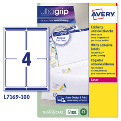 Immagine di Etichetta adesiva L7169 Avery - bianco - 99.1x139 mm - 4 etichette per foglio - conf. 100 fogli A4 [L7169-100]