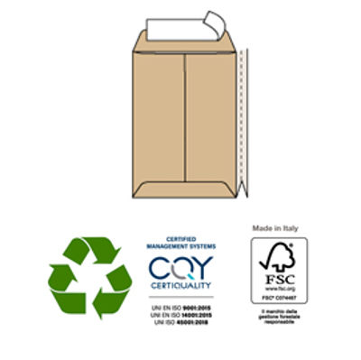 Immagine di Busta sacco MULTI STRIP LARGE - avana - carta riciclata FSC  - soffietti laterali - strip adesivo  - 250 x 353 x 40 mm - 120 gr - Pigna - conf. 250 pezzi [0099083B4]