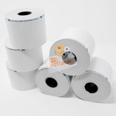 Immagine di Rotolo per bilancia - carta termica adesiva BPA free FSC - 60 mm x 38 mt - diametro esterno 82 mm - 55 gr - anima 25 mm - Rotomar [FSBTABPA603825]