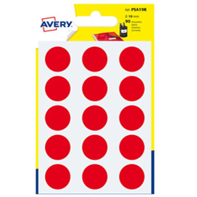 Immagine di Etichetta adesiva tonda PSA - permanente - D 19 mm - rosso - Avery - blister 90 etichette [PSA19R]