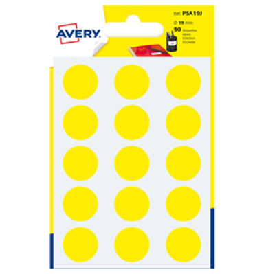 Immagine di Etichetta adesiva tonda PSA - permanente - D 19 mm - giallo - Avery - blister 90 etichette [PSA19J]