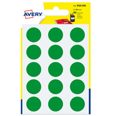 Immagine di Etichetta adesiva tonda PSA - permanente - D 19 mm - verde - Avery - blister 90 etichette [PSA19V]