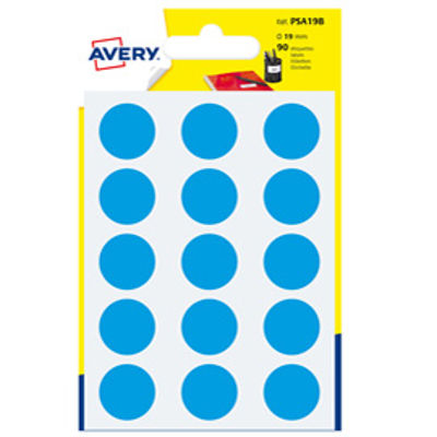 Immagine di Etichetta adesiva tonda PSA - permanente - D 19 mm - blu - Avery - blister 90 etichette [PSA19B]