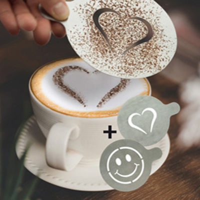 Immagine di Stencil per caffE' - 10 x 12,4 x 0,1 cm - forma cuore e smile - Securit - set 2 pezzi [STN-SS-CO]