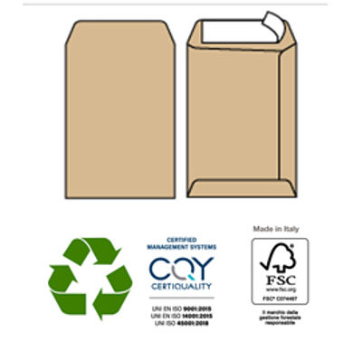 Immagine di Busta sacco MULTI STRIP - avana - carta riciclata FSC  - strip adesivo - 190 x 260 mm - 100 gr - Pigna - conf. 500 pezzi [065511626]