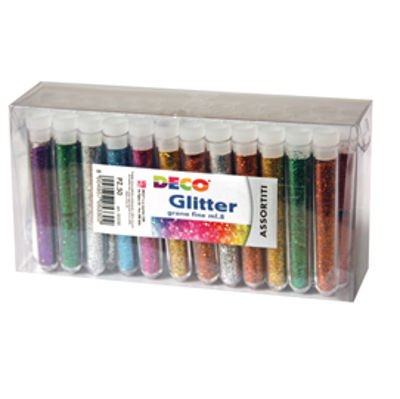 Immagine di Glitter grana fine - 12ml - colori assortiti - DECO - blister 50 flaconi [130/50]