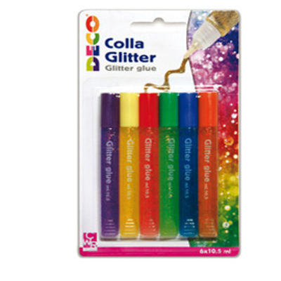 Immagine di Colla glitter - 10,5 ml - colori pastello assortiti - CWR - blister 6 pezzi [11229]