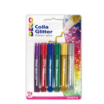 Immagine di Blister colla glitter - 10,5 ml - colori assortiti metal - Deco - conf. 6 pezzi [05882]