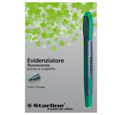 Immagine di Evidenziatore a penna - punta scalpello - tratto da 1,0-4,0mm - verde - Starline [STL1639]