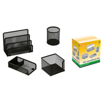 Immagine di Set scrivania da 4 accessori - rete metallica - nero - Lebez [1424-N]