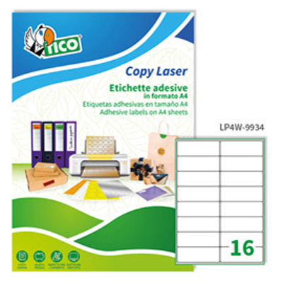 Immagine di Etichetta adesiva LP4W - permanente - 99,1x34 mm - 16 etichette per foglio - bianco -Tico - conf. 100 fogli A4 [LP4W-9934]