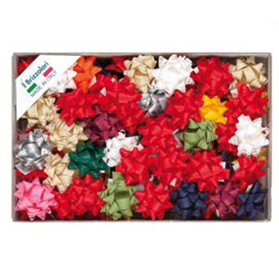 Immagine di Stelle in Rafia sintetica - 14 mm - in colori natalizi assortiti - Brizzolari - conf. 100 pezzi [01003400]