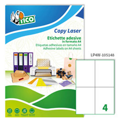 Immagine di Etichetta adesiva LP4W - permanente - 105x148 mm - 4 etichette per foglio - bianco - Tico - conf. 100 fogli A4 [LP4W-105148]