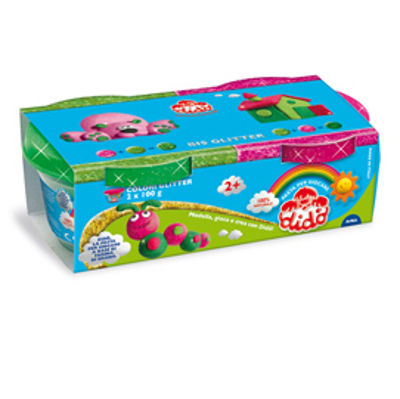 Immagine di CF. 2 BARATTOLI DIDO BIS GLITTER 100G MAGENTA E VERDE [396702]