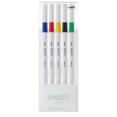 Immagine di Fineliner Emott -  tratto 0.4 mm - colori assortiti vivid - Uni Mitsubishi - conf. 5 pezzi [M PEM-SY 5C 1]
