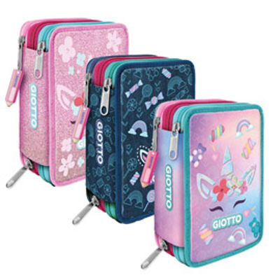 Immagine di Astuccio 3 zip Candy collection - 19,5 x 7,5 x 12,9 cm - tessuto - fantasie assortite - Giotto [F954000]
